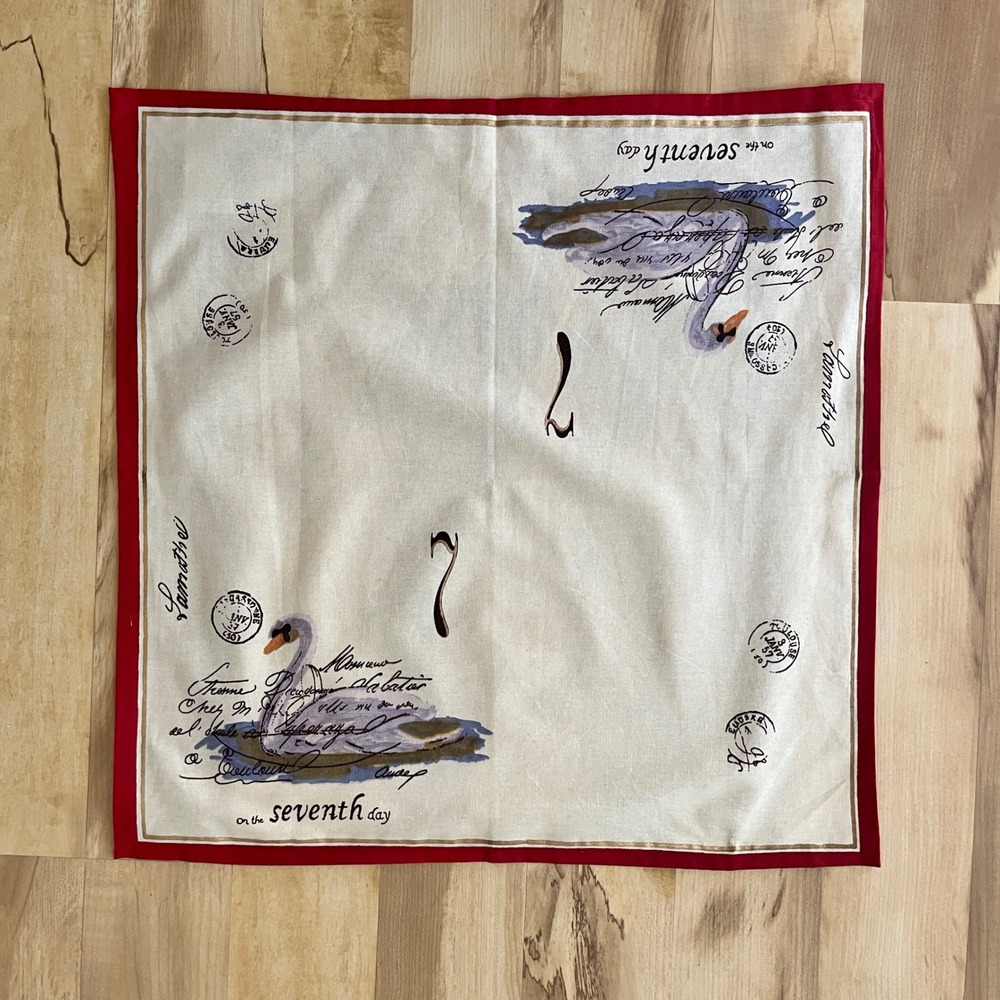 Williams Sonoma 12 Days of Christmas Napkin Seven Swans A-Swimming Red Cream
